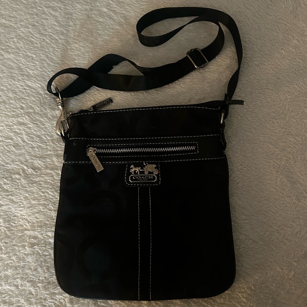 Coach Dark Messenger Bag with Silver Accents